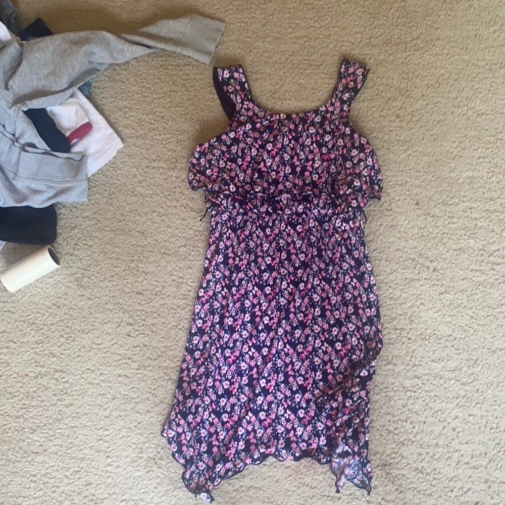 pink and blue floral dress